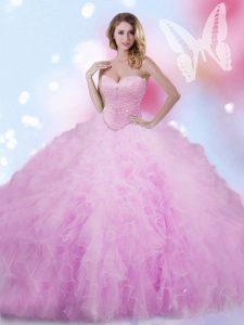 Admirable Tulle Sleeveless Floor Length Ball Gown Prom Dress and Beading and Ruffles