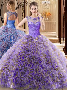 Unique Multi-color Scoop Neckline Beading Ball Gown Prom Dress Sleeveless Lace Up