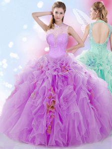 Halter Top Sleeveless Lace Up Quinceanera Dresses Lilac Tulle