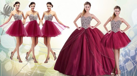 Brush Train Ball Gowns Ball Gown Prom Dress Burgundy Sweetheart Tulle Sleeveless With Train Lace Up