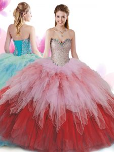 Multi-color Ball Gowns Tulle Sweetheart Sleeveless Beading and Ruffles Floor Length Lace Up Quinceanera Dress