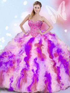 Charming Multi-color Ball Gowns Organza Sweetheart Sleeveless Beading and Ruffles Lace Up Quince Ball Gowns