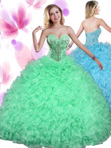 Designer Beading and Ruffles Quinceanera Dresses Lace Up Sleeveless Floor Length