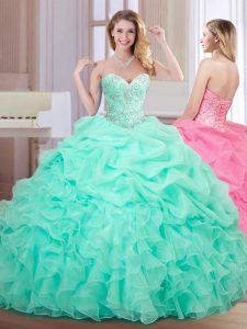 Vintage Organza Sleeveless Floor Length Quinceanera Dress and Beading and Ruffles and Pick Ups