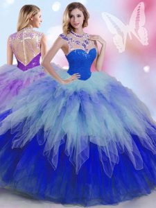 Suitable Multi-color Sweet 16 Dress Military Ball and Sweet 16 and Quinceanera and For with Beading and Ruffles High-nec