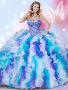 Multi-color Organza Lace Up Sweetheart Sleeveless Vestidos de Quinceanera Beading and Ruffles