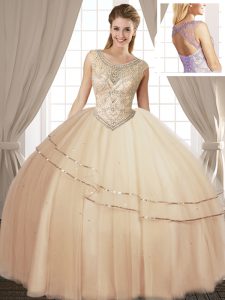 Adorable Scoop Sleeveless Beading Lace Up Quinceanera Gowns