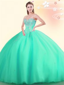 Graceful Sweetheart Sleeveless Lace Up Sweet 16 Dresses Apple Green Tulle