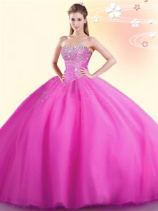 Superior Ball Gowns Quinceanera Dress Hot Pink Sweetheart Tulle Sleeveless Floor Length Lace Up