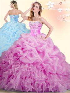 Enchanting Pick Ups Lilac Sleeveless Organza Brush Train Lace Up Vestidos de Quinceanera for Military Ball and Sweet 16 