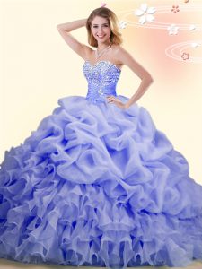With Train Lace Up Quinceanera Dresses Lavender for Military Ball and Sweet 16 and Quinceanera with Beading and Ruffles 