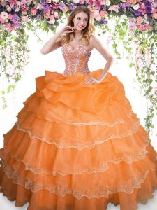 Pick Ups Ruffled Sweetheart Sleeveless Lace Up Vestidos de Quinceanera Orange Organza