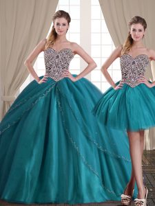 Unique Three Piece Teal Quinceanera Dresses Military Ball and Sweet 16 and Quinceanera and For with Beading Sweetheart S