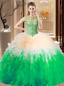 Perfect Multi-color Lace Up Scoop Beading Sweet 16 Quinceanera Dress Tulle Sleeveless