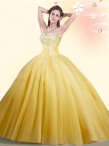 Stunning Floor Length Gold Sweet 16 Quinceanera Dress Sweetheart Sleeveless Lace Up