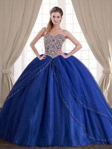 Royal Blue Sweetheart Neckline Beading Quinceanera Gowns Sleeveless Lace Up