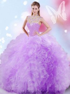 Sequins Floor Length Ball Gowns Sleeveless Lavender Sweet 16 Dresses Zipper