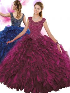 Top Selling Scoop Sleeveless Organza Quinceanera Gown Beading and Ruffles Zipper