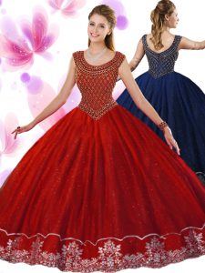 Affordable Scoop Floor Length Zipper Quince Ball Gowns Wine Red for Military Ball and Sweet 16 and Quinceanera with Bead