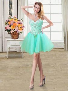 Custom Fit Apple Green Lace Up Sweetheart Beading Prom Dress Organza Sleeveless