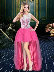 Brush Train A-line Evening Dress Hot Pink Scoop Organza Sleeveless High Low Zipper