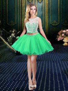Scoop Sleeveless Mini Length Beading and Lace and Appliques Lace Up Prom Dresses with