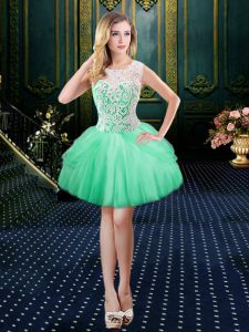 Smart Tulle Scoop Sleeveless Lace Up Lace Prom Dress in Apple Green