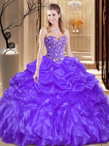 Amazing Beading and Embroidery Sweet 16 Dress Purple Lace Up Sleeveless Floor Length