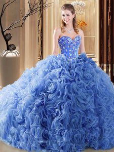 Blue Sweet 16 Dress Sweetheart Sleeveless Court Train Lace Up