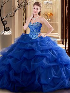 Modern Ball Gowns 15 Quinceanera Dress Royal Blue Sweetheart Tulle Sleeveless Floor Length Lace Up