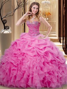 Sweetheart Sleeveless Organza 15th Birthday Dress Beading and Ruffles and Pick Ups Lace Up