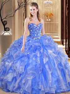 Ball Gowns Sweet 16 Dress Blue Sweetheart Organza Sleeveless Floor Length Lace Up