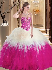 Glorious Multi-color Ball Gowns Embroidery and Ruffles Quinceanera Gown Lace Up Tulle Sleeveless Floor Length