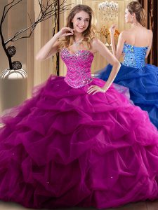 Modern Sweetheart Sleeveless Tulle Quince Ball Gowns Beading and Ruffles Lace Up