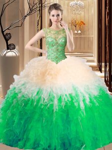 Vintage Sleeveless Beading and Ruffles Backless Ball Gown Prom Dress