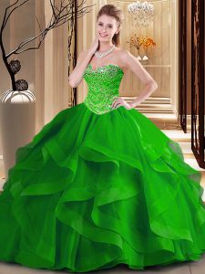 Ideal Sleeveless Lace Up Floor Length Beading and Ruffles Sweet 16 Quinceanera Dress