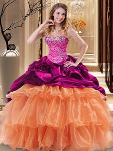 Wonderful Multi-color Organza and Taffeta Lace Up Quinceanera Gown Sleeveless Floor Length Beading and Ruffles