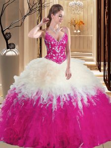 Noble Straps Multi-color Sleeveless Tulle Lace Up Quinceanera Gown for Military Ball and Sweet 16 and Quinceanera