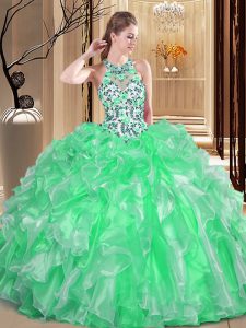 Scoop Sleeveless Embroidery and Ruffles Lace Up Vestidos de Quinceanera