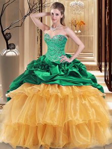 Multi-color Organza and Taffeta Lace Up Sweetheart Sleeveless Floor Length Quinceanera Gown Beading and Ruffles