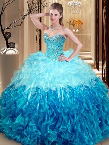 Chic Sweetheart Sleeveless Lace Up Quince Ball Gowns Multi-color Organza