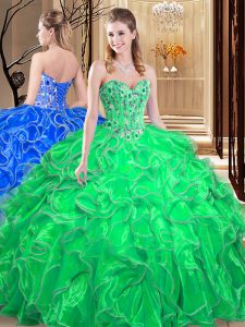 Sumptuous Green Sweetheart Neckline Embroidery and Ruffles Sweet 16 Quinceanera Dress Sleeveless Lace Up