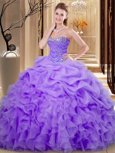 Latest Lavender Sleeveless Beading and Ruffles and Pick Ups Floor Length Sweet 16 Dresses