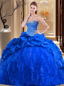 Delicate Royal Blue Lace Up Sweet 16 Quinceanera Dress Beading and Ruffles Sleeveless Brush Train