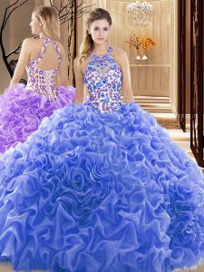 Sleeveless Court Train Backless Embroidery and Ruffles Sweet 16 Dresses