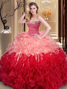 Sophisticated Multi-color Lace Up Sweetheart Ruffles Sweet 16 Dress Organza Sleeveless