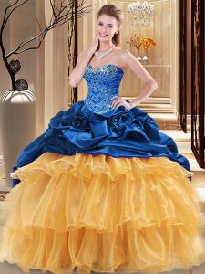 Multi-color Organza and Taffeta Lace Up Sweetheart Sleeveless Floor Length Sweet 16 Dress Beading and Ruffles