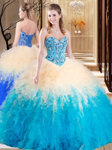 Vintage Multi-color Sleeveless Tulle Lace Up Quinceanera Dresses for Military Ball and Sweet 16 and Quinceanera