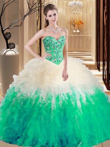 Super Multi-color Lace Up Sweetheart Embroidery and Ruffles Quinceanera Gown Tulle Sleeveless