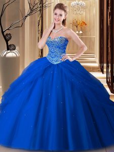 Graceful Ball Gowns Sweet 16 Dress Royal Blue Sweetheart Tulle Sleeveless Floor Length Lace Up